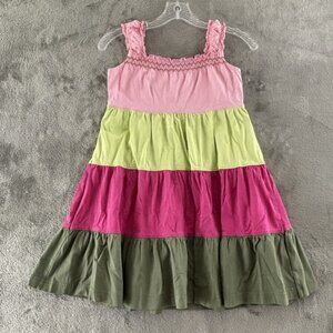 Hanna‎ Andersson Tiered Sundress Girls 120 US 6-7 Green Pink Sleeveless Dress